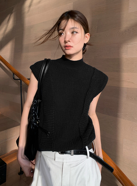 洛边 生人勿近！针织上衣夏季新款背心无袖半高领氛围感T恤百搭女