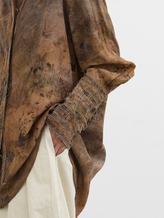 ins中长款 春夏新款 衬衣宽松上衣 天丝麻原创设计毛边轧染衬衫 洛边