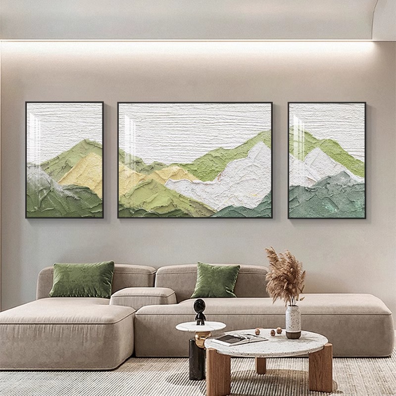 客厅装饰画背有靠山肌理画沙发背景墙挂画高端大气新款三联壁画图片