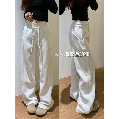 商场同款运动裤女秋冬季加绒宽松bf慵懒风直筒小个子窄版阔腿卫裤