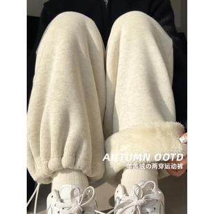 秋冬季 女加绒卫裤 休闲裤 直筒裤 羊羔绒东北厚棉裤 子女款 超厚运动裤