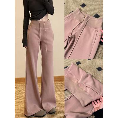 lulu喇叭运动裤女2025秋新款高腰显瘦修身垂感小个子拼接微喇卫裤