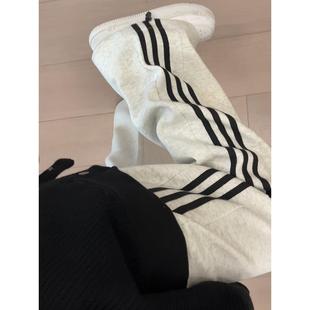 条纹宽松bf慵懒风束脚卫裤 小个子直筒阔腿裤 子 女秋季 白灰色运动裤