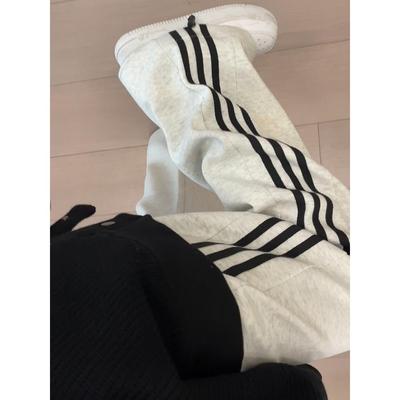 白灰色运动裤女秋季小个子直筒阔腿裤条纹宽松bf慵懒风束脚卫裤子