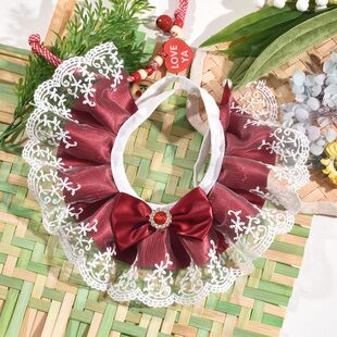 宠物围兜小猫围脖宝石围巾猫咪围嘴蕾丝蝴蝶结口水巾宠物项圈批发