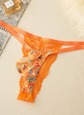 男士时尚蕾丝性囊袋透明性感青年丁字内裤