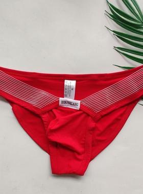 男士时尚囊袋低腰青年夏季时尚纯色拼接蕾丝潮流冰丝速干三角内裤