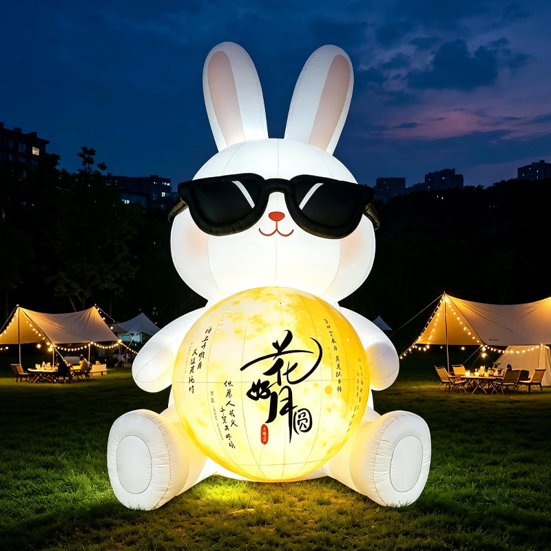 充气发光月球兔子中秋节月饼气模登月模型国庆美陈装饰卡通定制