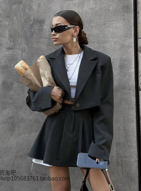 欧美风新款时尚翻领小西装短裙俩件套Small suit+short skirt set