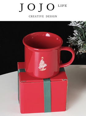 JOJO'S L. PD.Earn.马克杯圣诞节礼物红色陶瓷仿搪瓷小众 | 挣慕