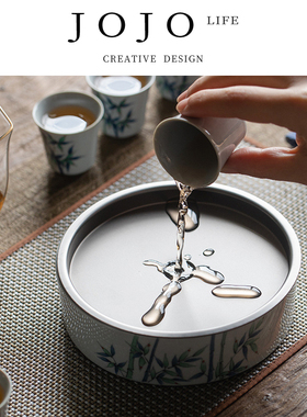 JOJO'S L. PD.emblem.手绘文竹陶瓷壶承干泡台双层储水底座 |区徽