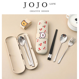 ins卡通学生餐具三件套316勺子 JOJO PD.avoid.筷套装 避怯