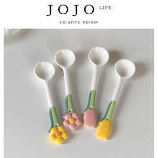 JOJO'S L. PD.tendon.陶瓷长柄搅拌勺子可爱萌趣甜品小勺 | 豆筋