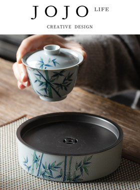 JOJO'S L. PD.Castration.手绘文竹三才盖碗壶承茶承整套 | 去势