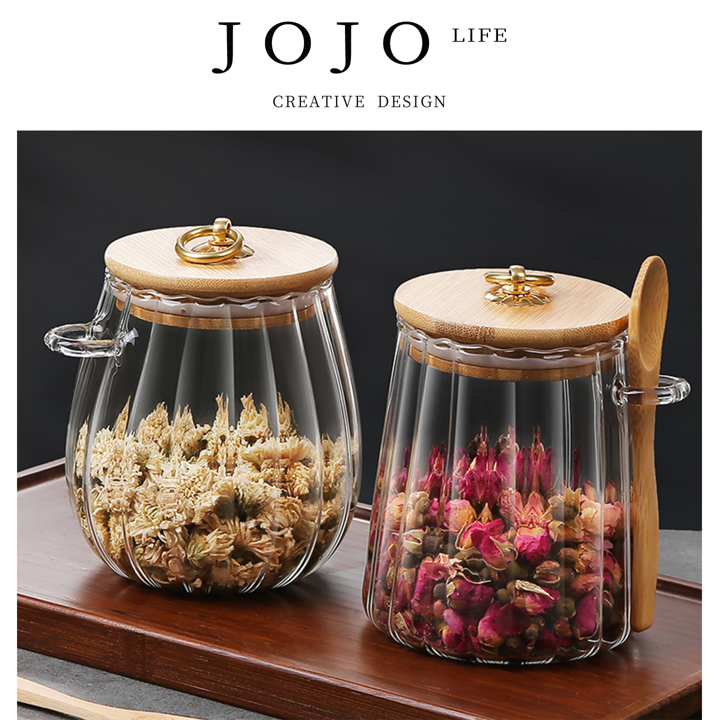 JOJO'SLIFEPD带勺玻璃茶叶罐