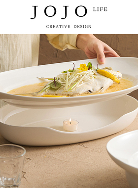 JOJO'S L. PD.steel.保温蒸鱼盘酒店饭店专用陶瓷盘子菜盘 | 型钢