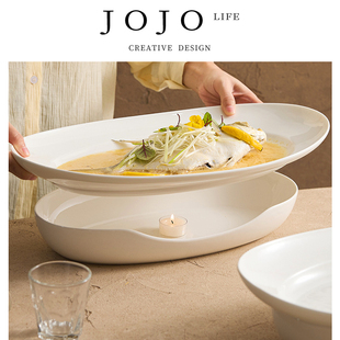 PD.steel.保温蒸鱼盘酒店饭店专用陶瓷盘子菜盘 型钢 JOJO