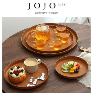 仿木纹托盘圆形塑料盘子餐盘收纳 JOJO PD.India.日式 印大