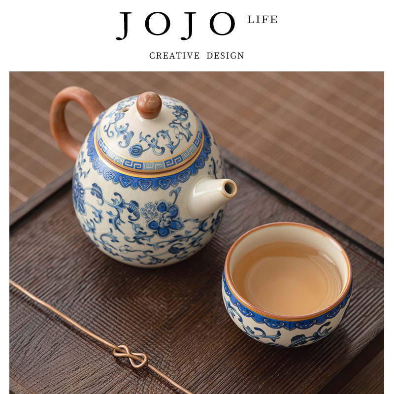 JOJO'S L. PD.紫泉涧.青花汝窑功夫茶具套装家用泡茶壶茶杯| 酒盏