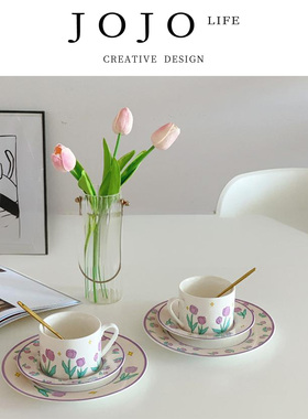 JOJO'S L. PD.wring.ins风紫色郁金香复古陶瓷甜品盘 | 绞忠