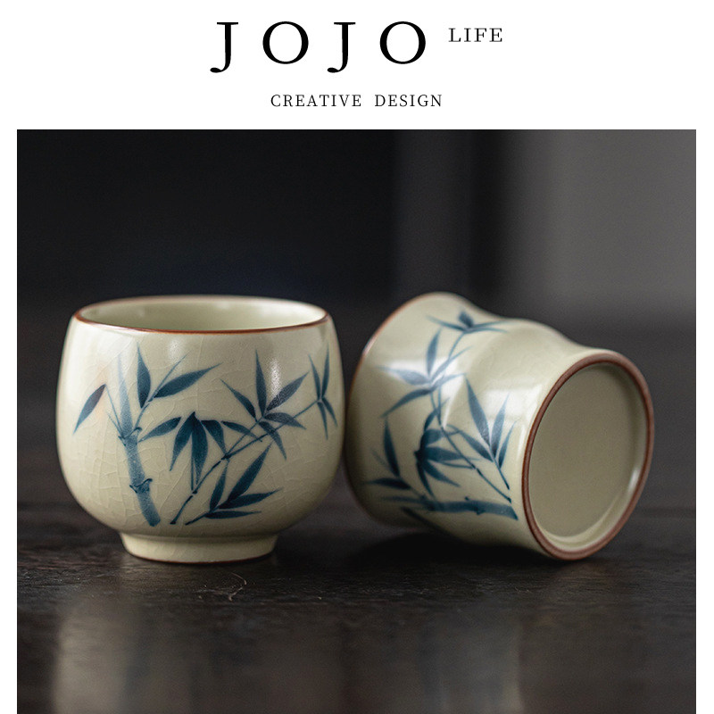 JOJO'S L. PD.紫泉涧.黄汝窑手绘竹叶主人杯功夫茶具茶杯 | 七耀
