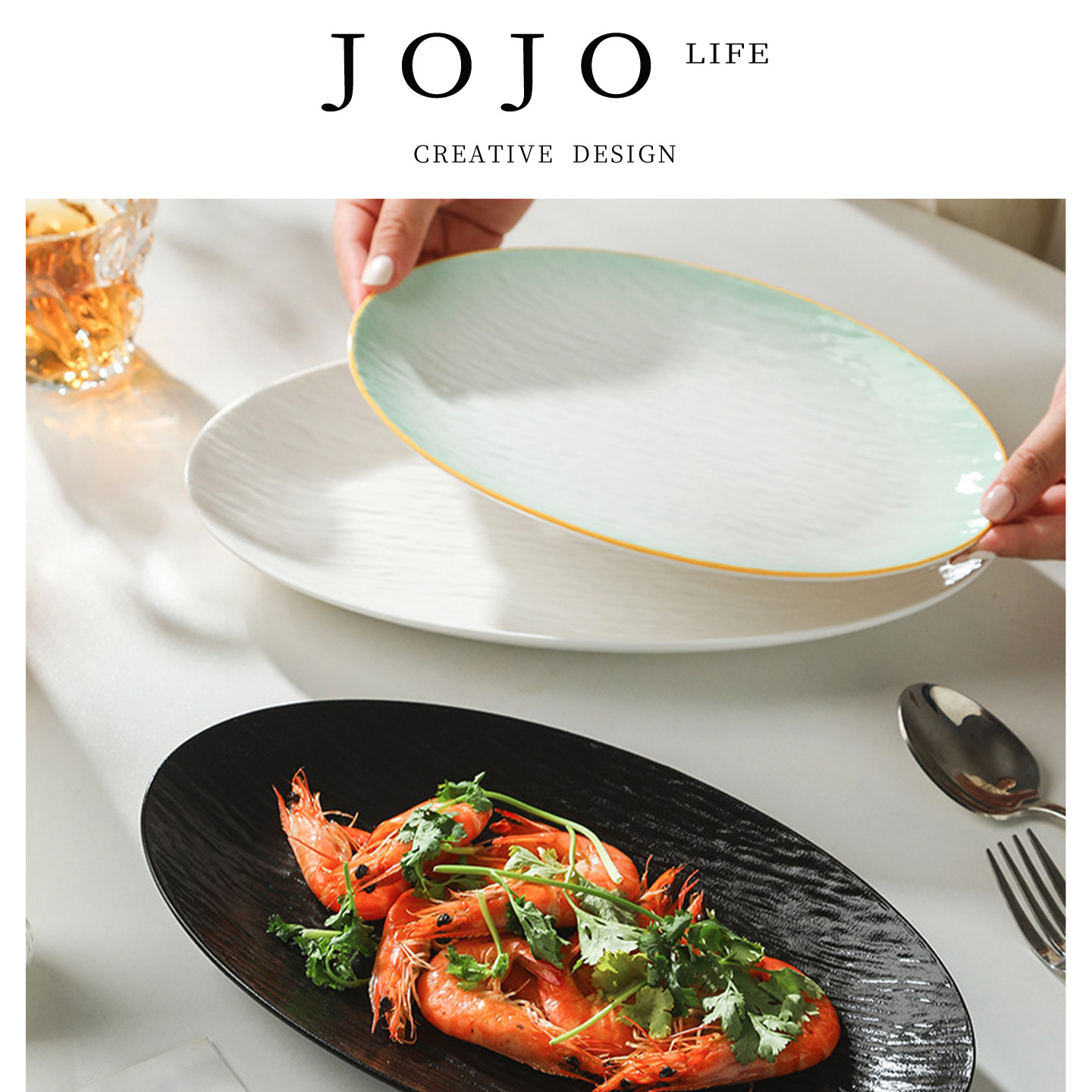 JOJO'SLIFEPD石纹鱼盘椭圆形盘