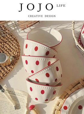 JOJO'S L. PD.light.喜庆红色波点陶瓷碗盘餐具饭碗釉下彩 | 点燃