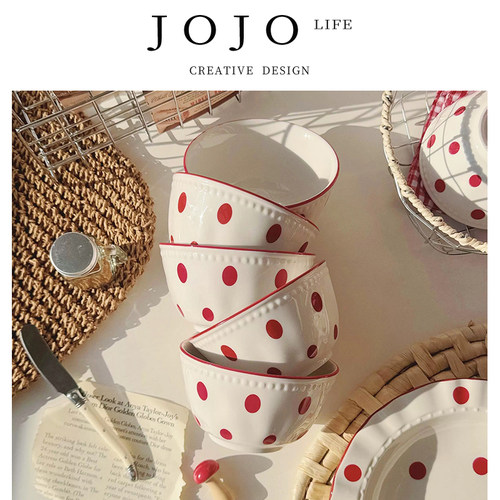 JOJO'SLIFEPD红色波点陶瓷碗盘