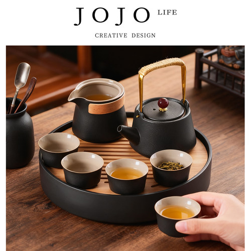 JOJO'S L. PD.Memory .茶具套装家用轻奢黑陶日式小型茶盘丨忆心