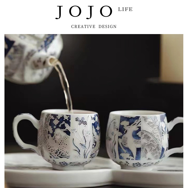 JOJO'S L. PD.紫泉涧.一鹿相随青花掐丝银提梁壶功夫茶具 | 槐花