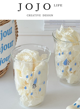 JOJO'S L. PD.Very.自制复古小清新ins玻璃杯蓝色雨滴和雨 | 很松