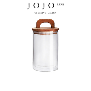 厨房杂粮玻璃密封木盖 JOJO PD.thinking.储物罐日式 将思