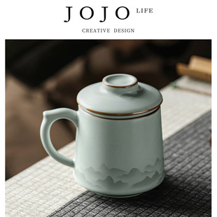 PD.hire.无争天青汝窑泡茶杯茶水分离杯带盖高档 戎熔 JOJO
