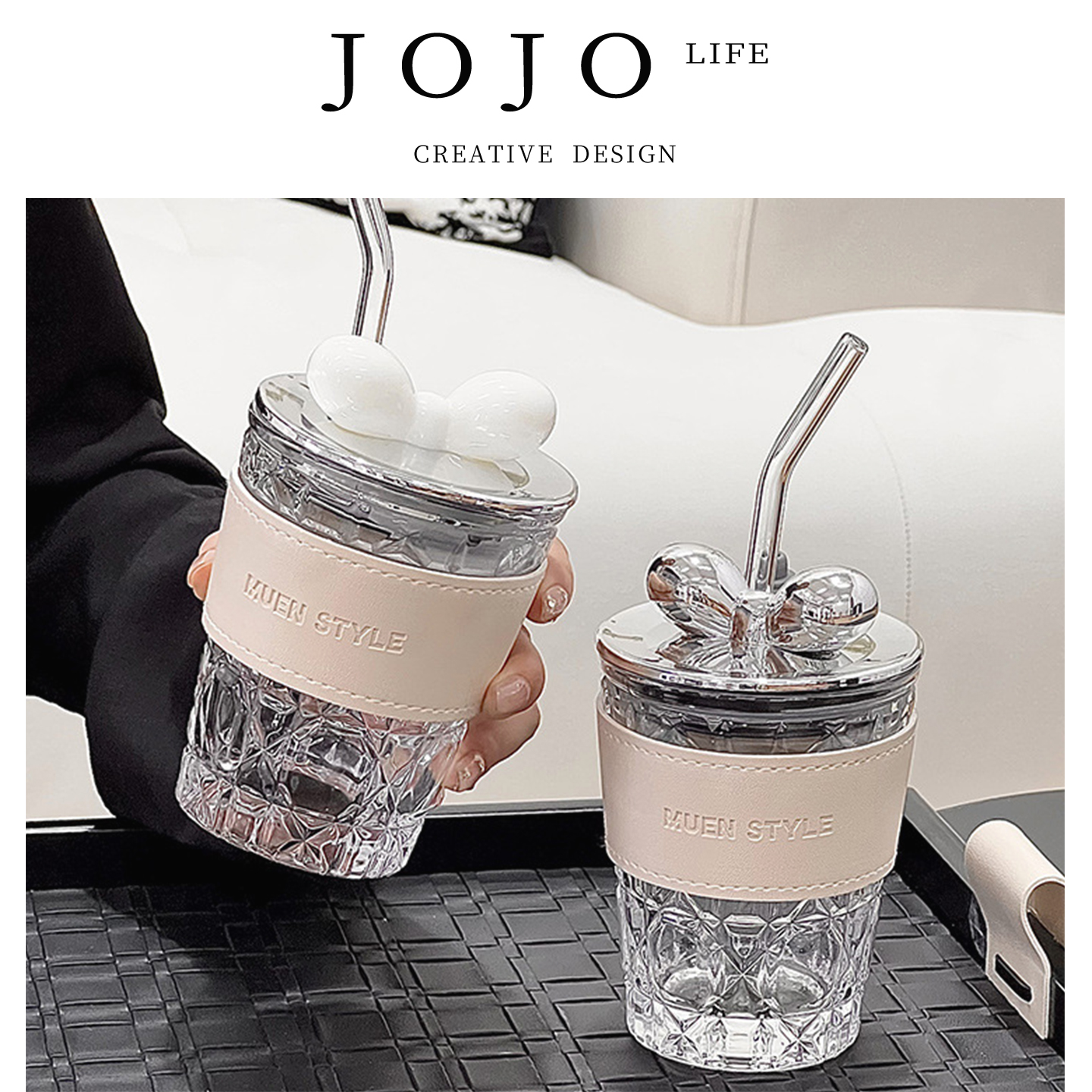 JOJO'SL.PD蝴蝶结吸管玻璃杯