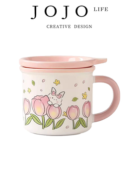 JOJO'S L. PD.Day.杯具陶瓷可爱花中兔带盖勺高颜值马克杯 | 绛昼