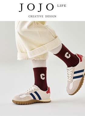 JOJO'S L. PD.behalf.安可拉红儿童袜子加绒加厚字母条纹 |脓替