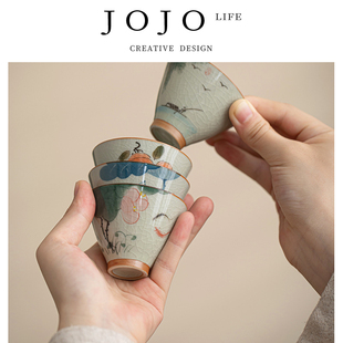 JOJO PD.紫泉涧.哥窑手绘主人杯单杯陶瓷茶杯个人 裕顺