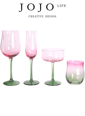 JOJO'S L. PD.pistache.酒具创意中古红酒杯红色渐变密棱 | 楷懿