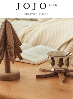 JOJO'S L. PD.handle.黑胡桃木隔热垫实木小树杯垫餐垫 | 柄后