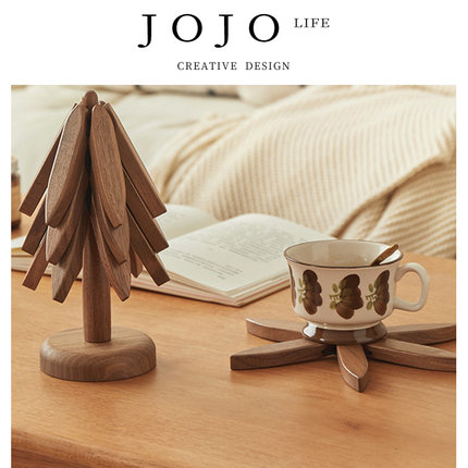 JOJO'S L. PD.handle.黑胡桃木隔热垫实木小树杯垫餐垫 | 柄后