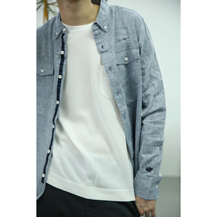 刺绣 日式 休闲 Linen 衬衫 简约素色 棉麻长袖 shirt