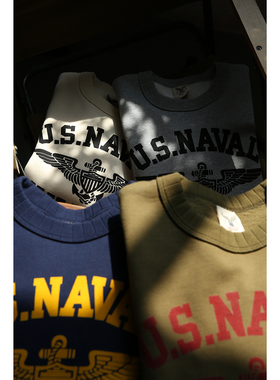 U.S.NAVAL AVIATION 美海军航空 美式复古休闲 抓绒套头圆领卫衣