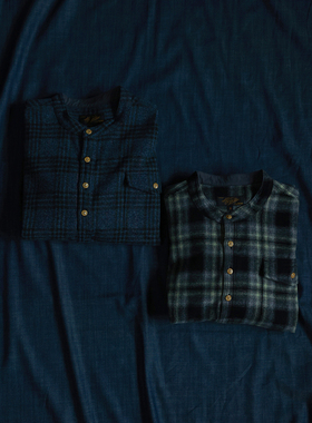 Secondorder FW23 Band Collar Shirt 复古羊毛格纹套头立领衬衫