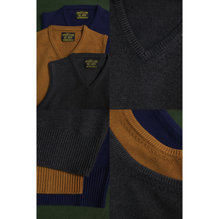 Knitted Vest 常青藤学院纯色羊毛混纺针织打底背心 复古V领马甲