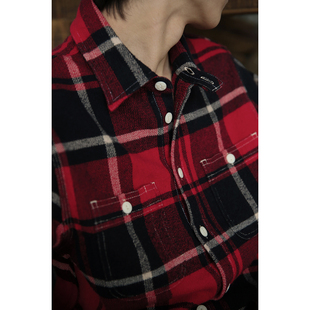 Western check shirt 美式西部复古格纹磨毛工装休闲长袖口袋衬衫
