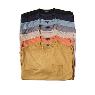 Artificial suede 人造麂皮绒 落肩宽松 复古简约七分/九分袖T恤