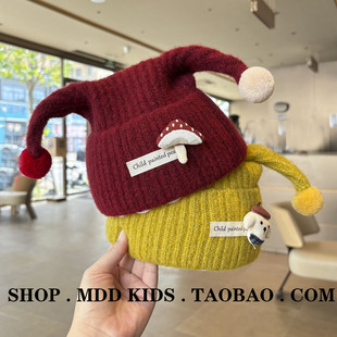 儿童毛线秋冬韩版可爱触角针织帽宝宝保暖防风护耳帽男女童毛线帽