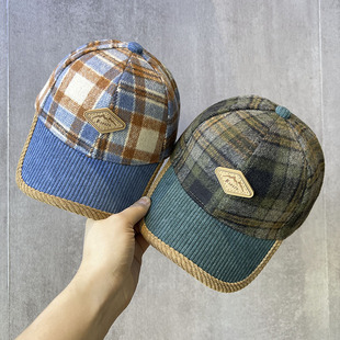 森系儿童毛呢鸭舌帽秋冬季 男女童防风帽潮 宝宝格子棒球帽休闲春款