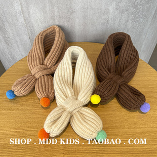 儿童针织套口围巾宝宝交叉秋冬百搭男女童保暖毛线防风抗寒围脖套