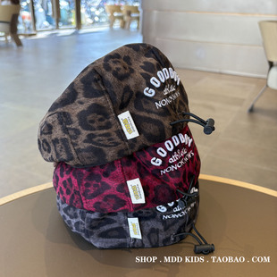 儿童帽子春秋季豹纹贝雷帽宝宝洋气反戴前进帽男女童画家帽鸭舌帽